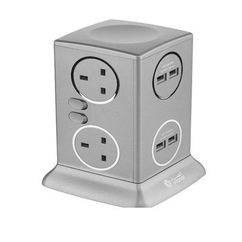 محول الفنار 4 يو اس بي 6 مقابس اللون الفضي اللامع